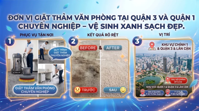 Đơn vị giặt thảm văn phòng tại quận 3 và quận 1 chuyên nghiệp Vệ Sinh Xanh Sạch Đẹp