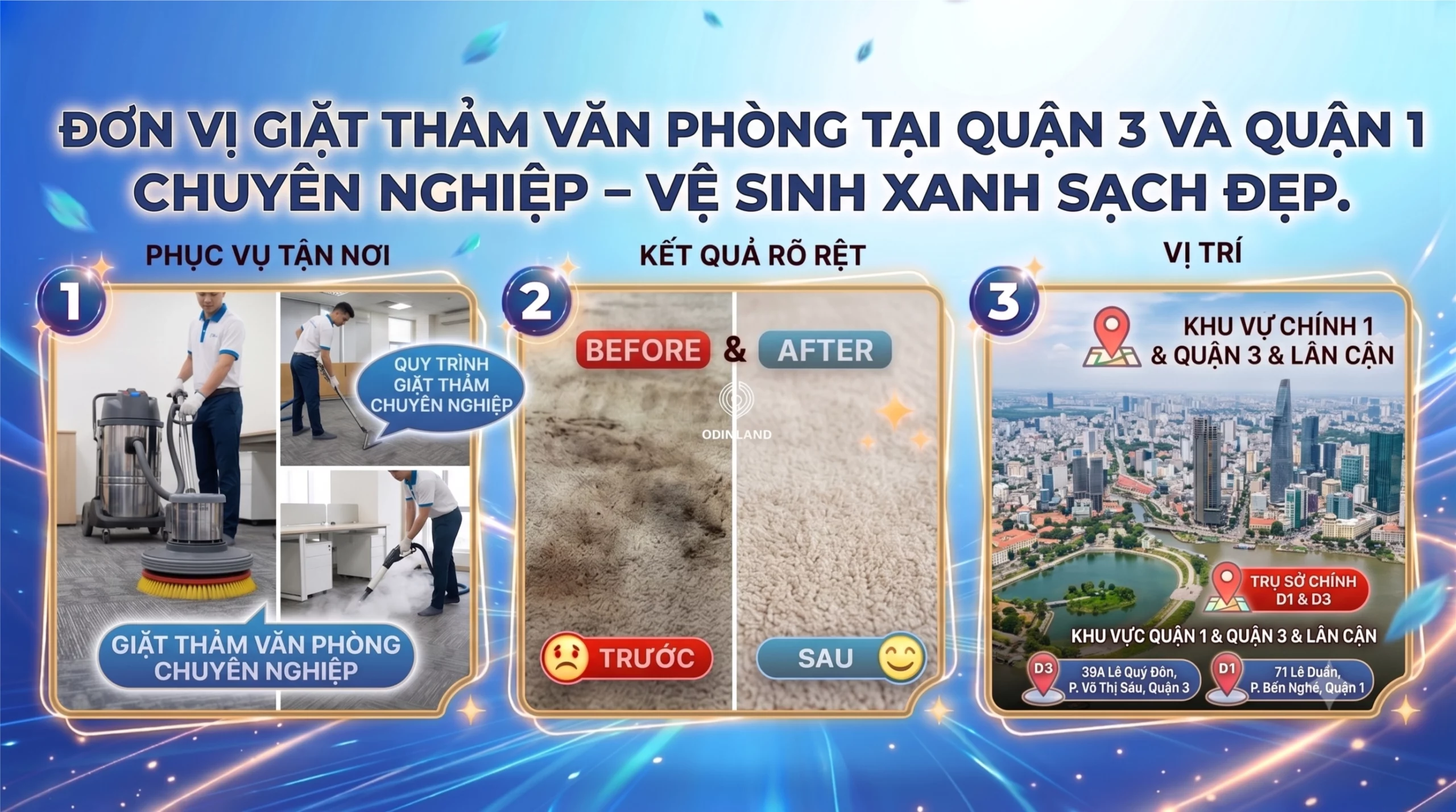 Đơn vị giặt thảm văn phòng tại quận 3 và quận 1 chuyên nghiệp Vệ Sinh Xanh Sạch Đẹp