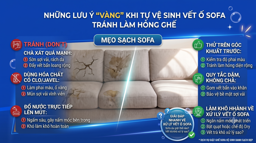 Những lưu ý vàng khi tự vệ sinh vết ố sofa tránh làm hỏng ghế được chia sẻ tại Vệ Sinh Xanh Sạch Đẹp - vesinhxanhsachdep.com